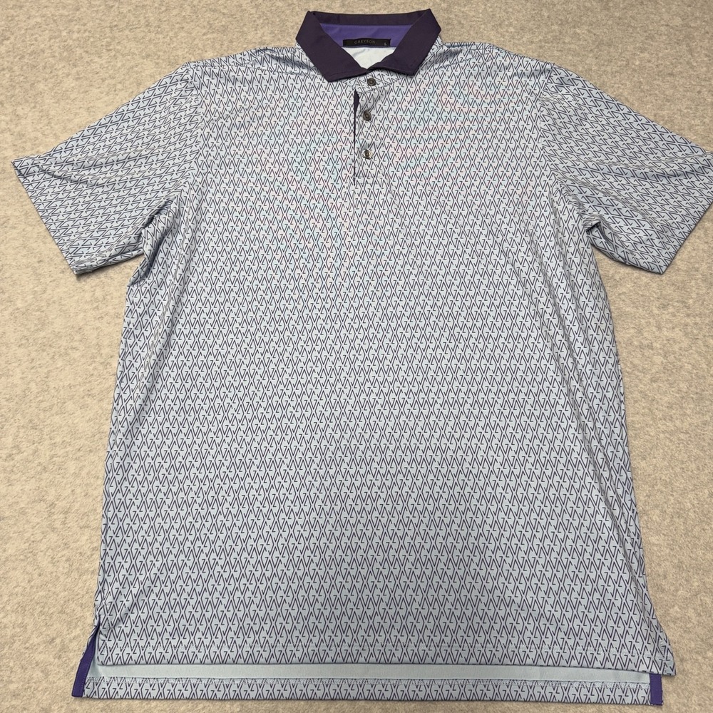 Greyson Polo Shirt Mens L Blue Geometric Golf Performance Stretch Jersey Top